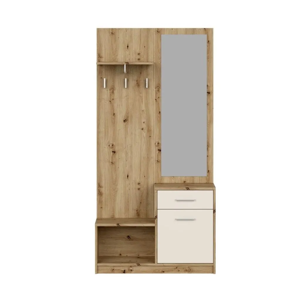 Garderoba do przedpokoju PERGO dąb artisan/kaszmirowa z lustrem I sklep meblowy MIRAT.