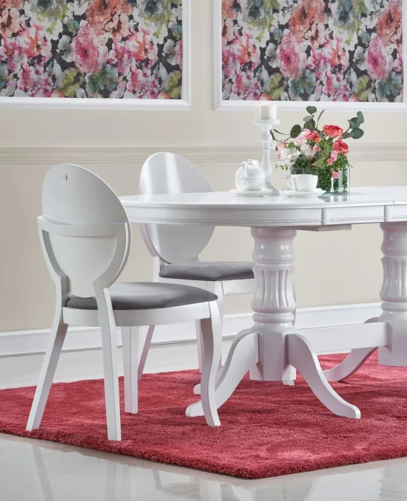 Krzesło VERDI białe drewniane z tapicerowanym siedziskiem | MIRAT. styl GLAMOUR