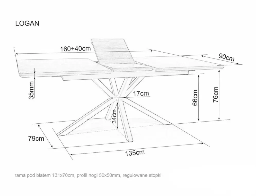 Stół rozkładany LOGAN 160(200)x90 dąb/czarny mat do jadalni I sklep meblowy MIRAT. styl LOFT