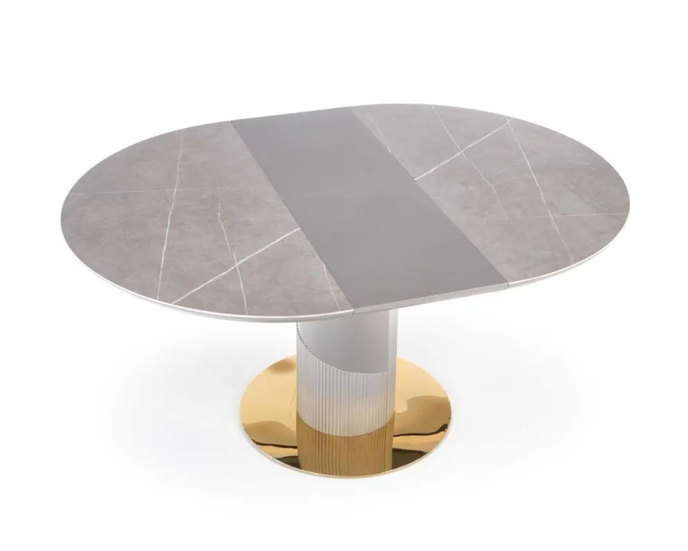 Stół okrągły rozkładany MUSCAT 120(160)x120 szary marmur na jednej nodze | MIRAT. styl GLAMOUR
