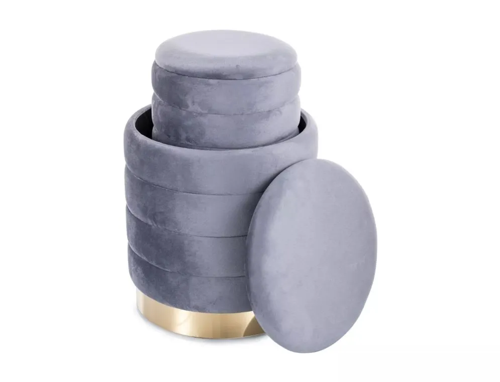 Szary zestaw puf ze schowkiem Britta Velvet 2 sztuki glamour | MIRAT styl GLAMOUR