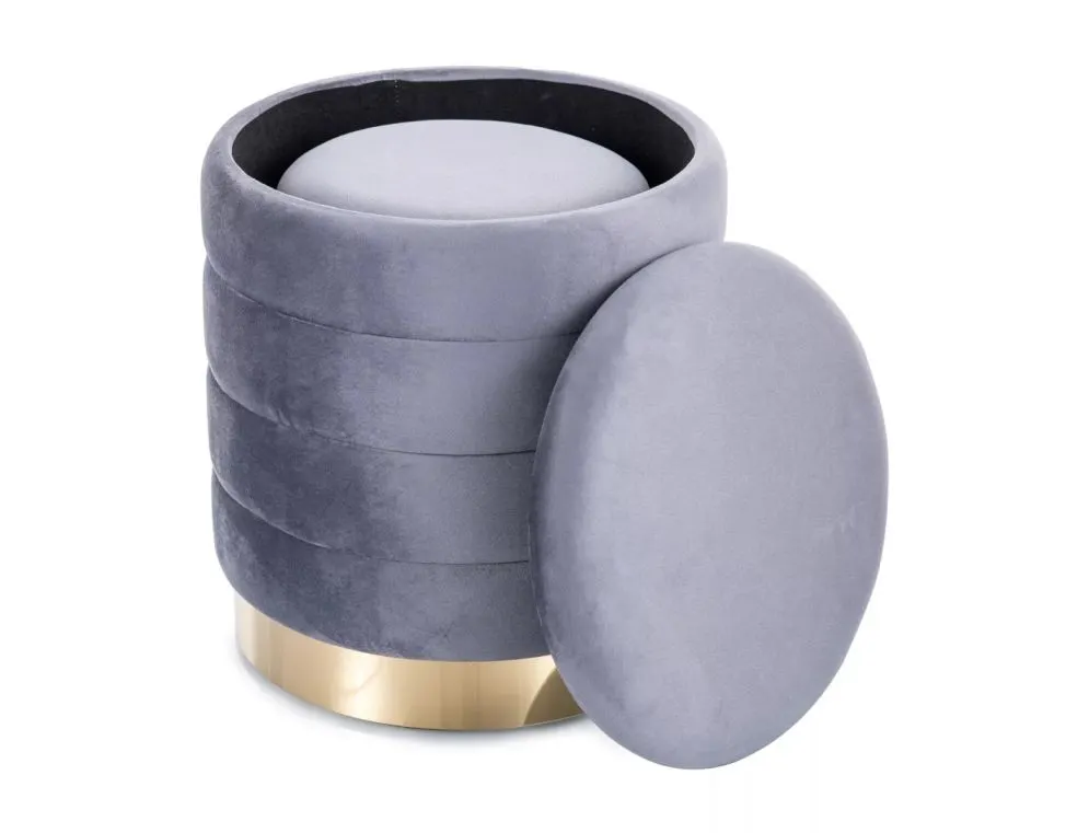 Szary zestaw puf ze schowkiem Britta Velvet 2 sztuki glamour | MIRAT styl GLAMOUR