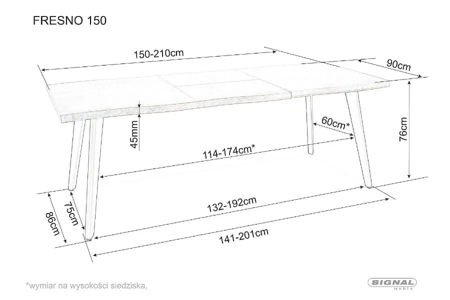 Stół industrialny Fresno 150(210)x90 cm dąb artisan | MIRAT styl LOFT