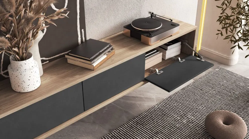 Szafka RTV FRIDA 3K 180cm dąb olejowany/antracyt stojąca I sklep meblowy MIRAT.