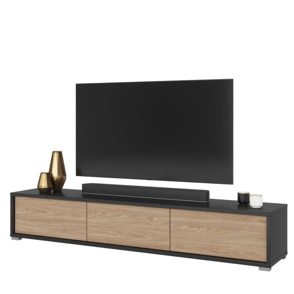 Szafka RTV FRIDA 3K 180cm antracyt/dąb olejowany wisząca I sklep meblowy MIRAT. styl LOFT