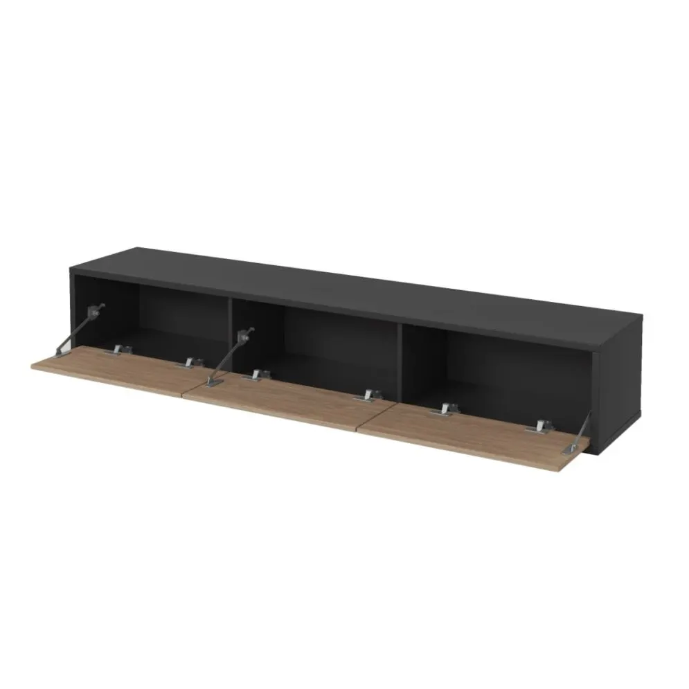 Szafka RTV FRIDA 3K 180cm antracyt/dąb olejowany wisząca I sklep meblowy MIRAT. styl LOFT