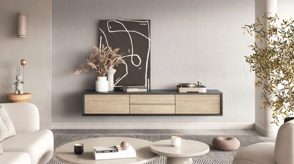 Szafka RTV FRIDA 2K2S 180cm antracyt/dąb olejowany do salonu I sklep meblowy MIRAT. styl LOFT