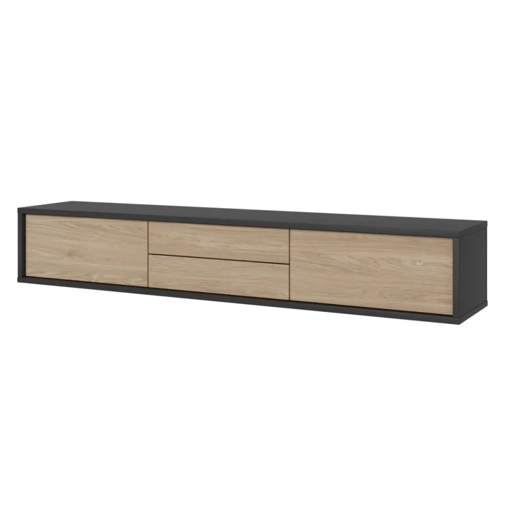 Szafka RTV FRIDA 2K2S 180cm antracyt/dąb olejowany do salonu I sklep meblowy MIRAT. styl LOFT