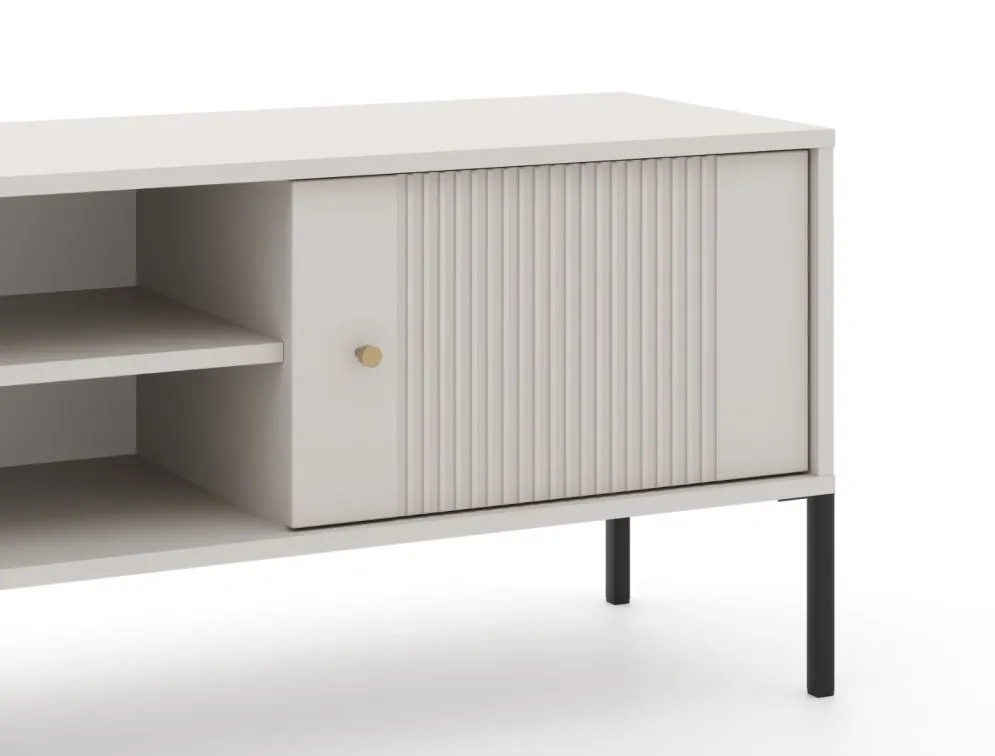 Szafka RTV ISEO 154 kaszmir mat/czarna na metalowych nogach I sklep meblowy MIRAT. styl GLAMOUR, LOFT, RYFLOWANY kolekcja ISEO