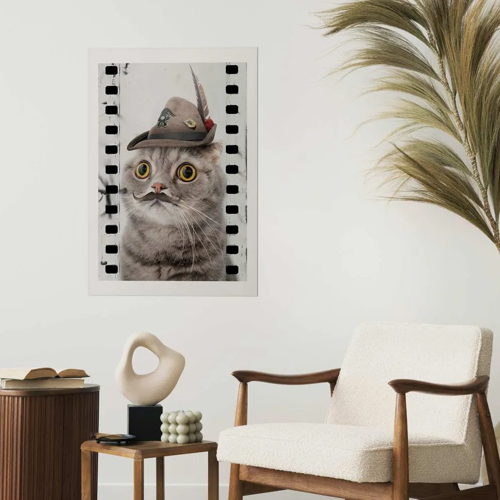 Plakat Kot w kapeluszu 21x30 cm bez ramy z marginesem | MIRAT.