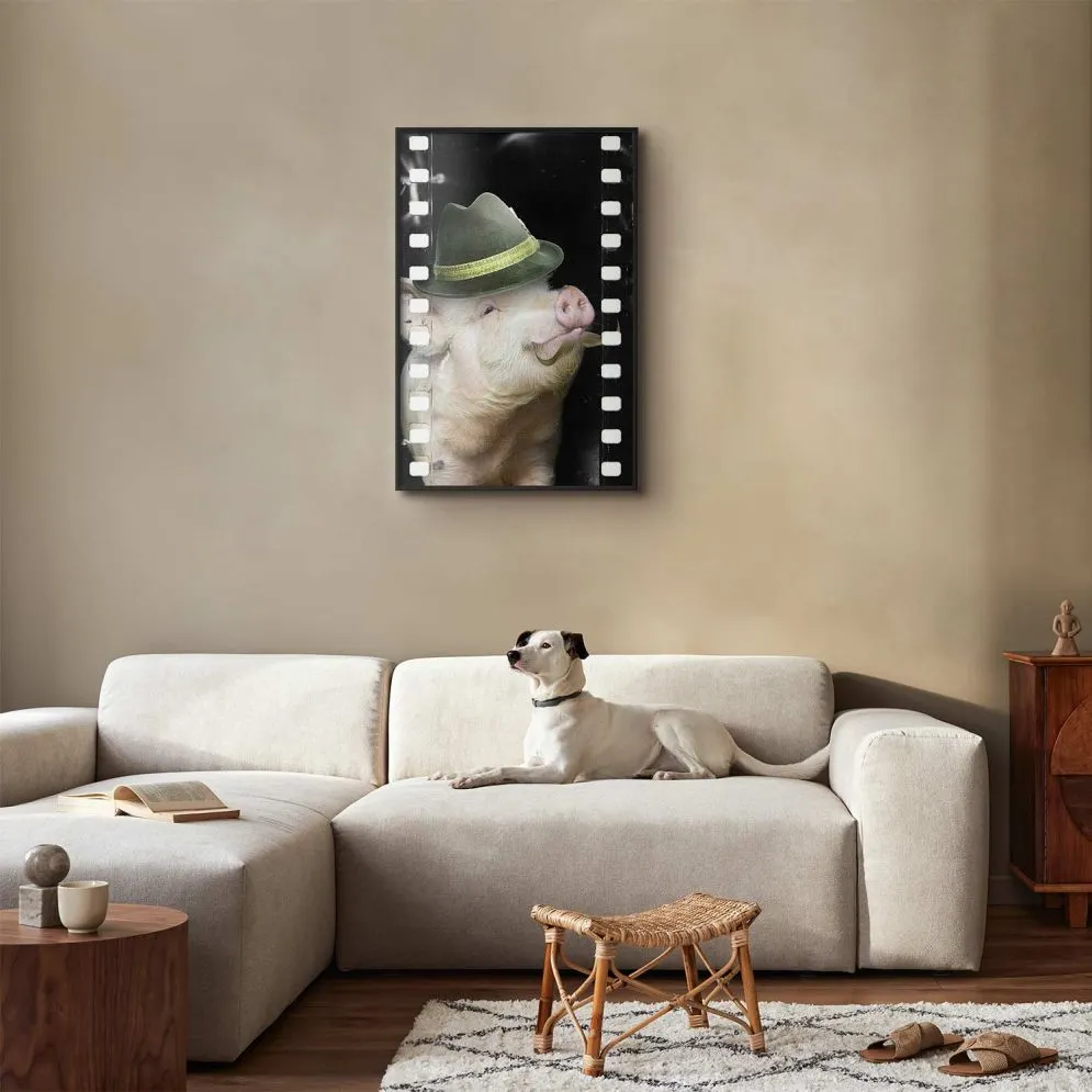 Plakat Świnia z wąsami 21x30 cm z ramą czarną bez marginesu | MIRAT.
