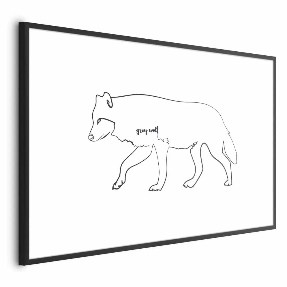 Plakat Wilk 90x60 cm z ramą czarną z marginesem | MIRAT.