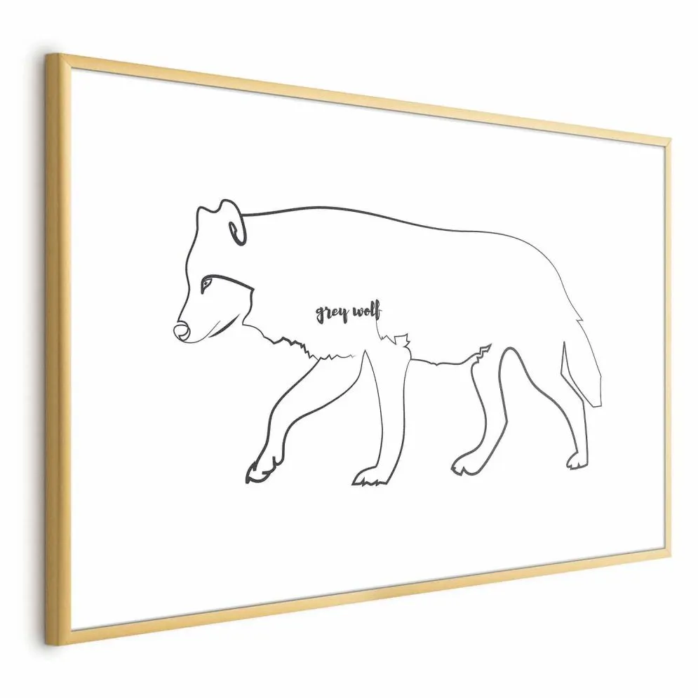 Plakat Wilk 90x60 cm z ramą złotą bez marginesu | MIRAT.