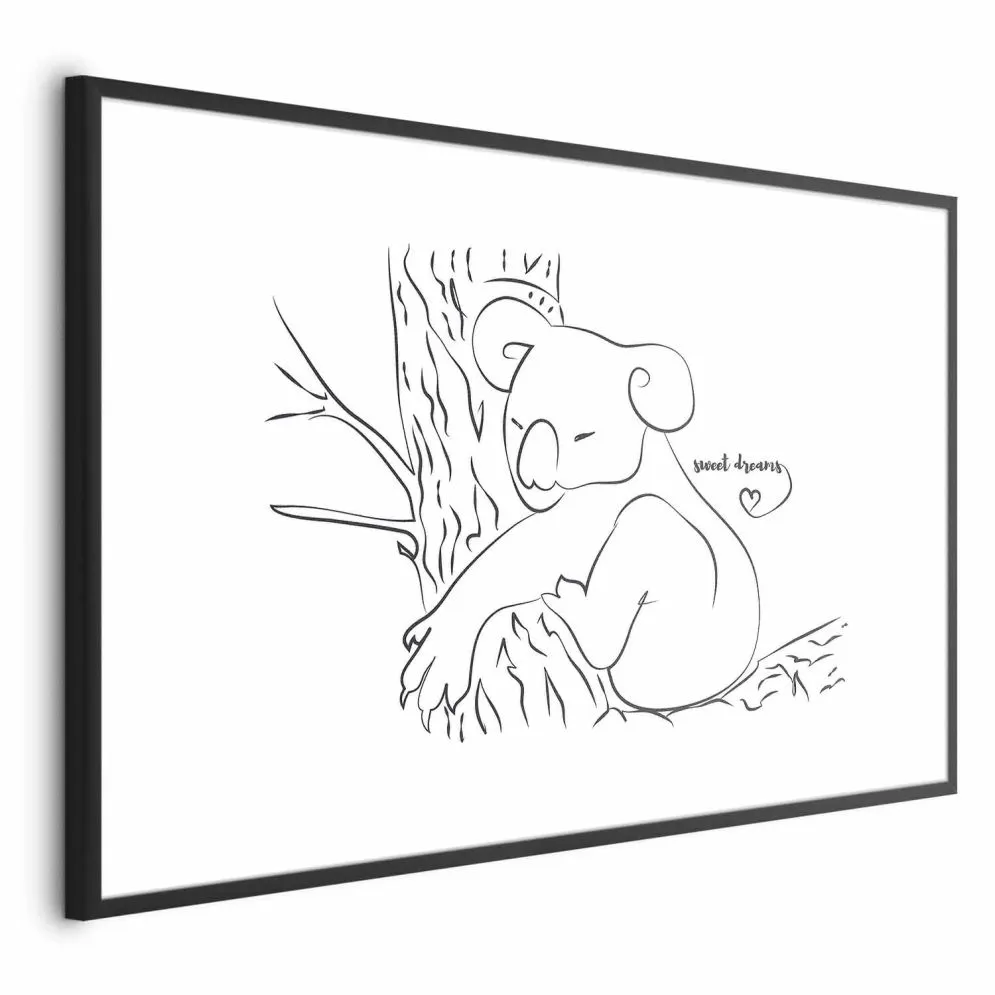 Plakat Śpiący koala 90x60 cm z ramą czarną z marginesem | MIRAT.