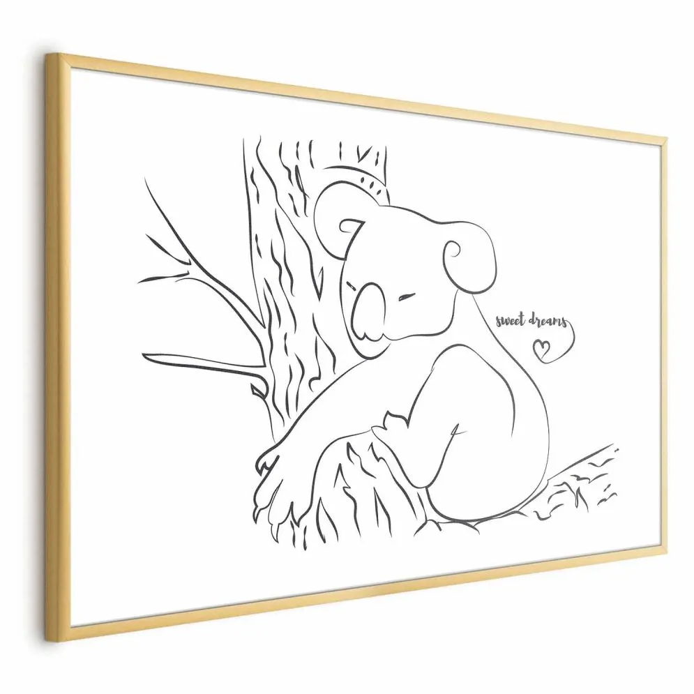 Plakat Śpiący koala 90x60 cm z ramą złotą bez marginesu | MIRAT.