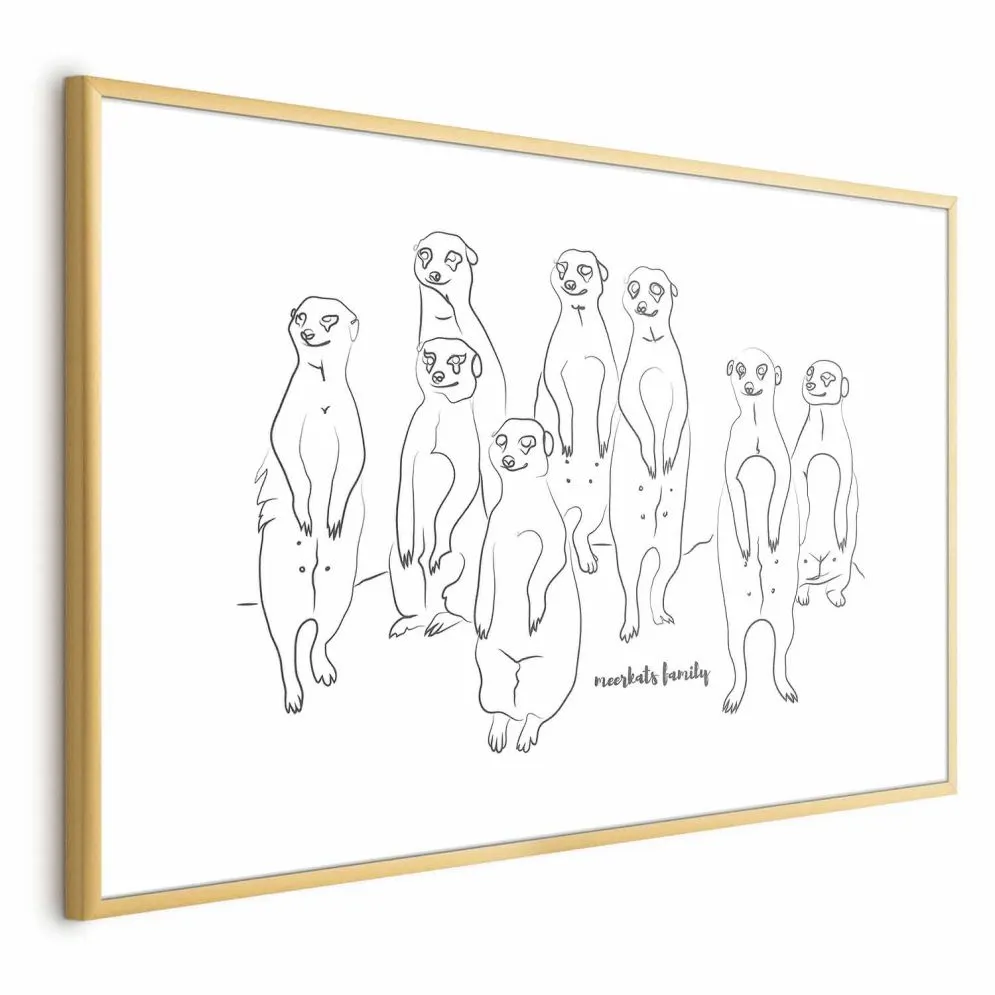 Plakat Rodzina surykatek 90x60 cm z ramą złotą z marginesem | MIRAT.