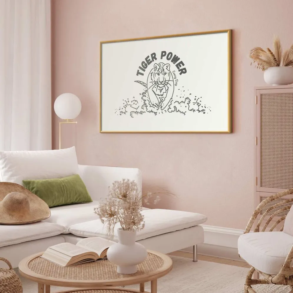 Plakat Tiger power 90x60 cm z ramą złotą z marginesem | MIRAT.