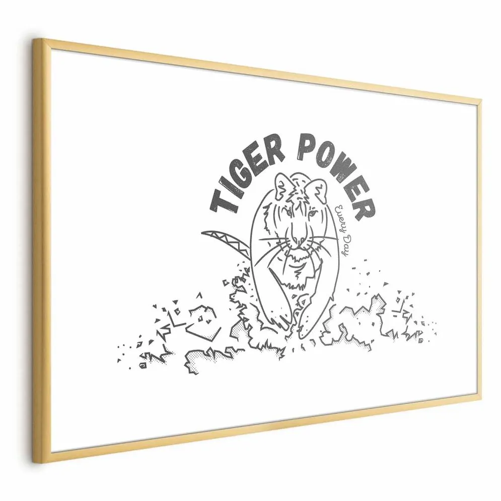 Plakat Tiger power 90x60 cm z ramą złotą z marginesem | MIRAT.
