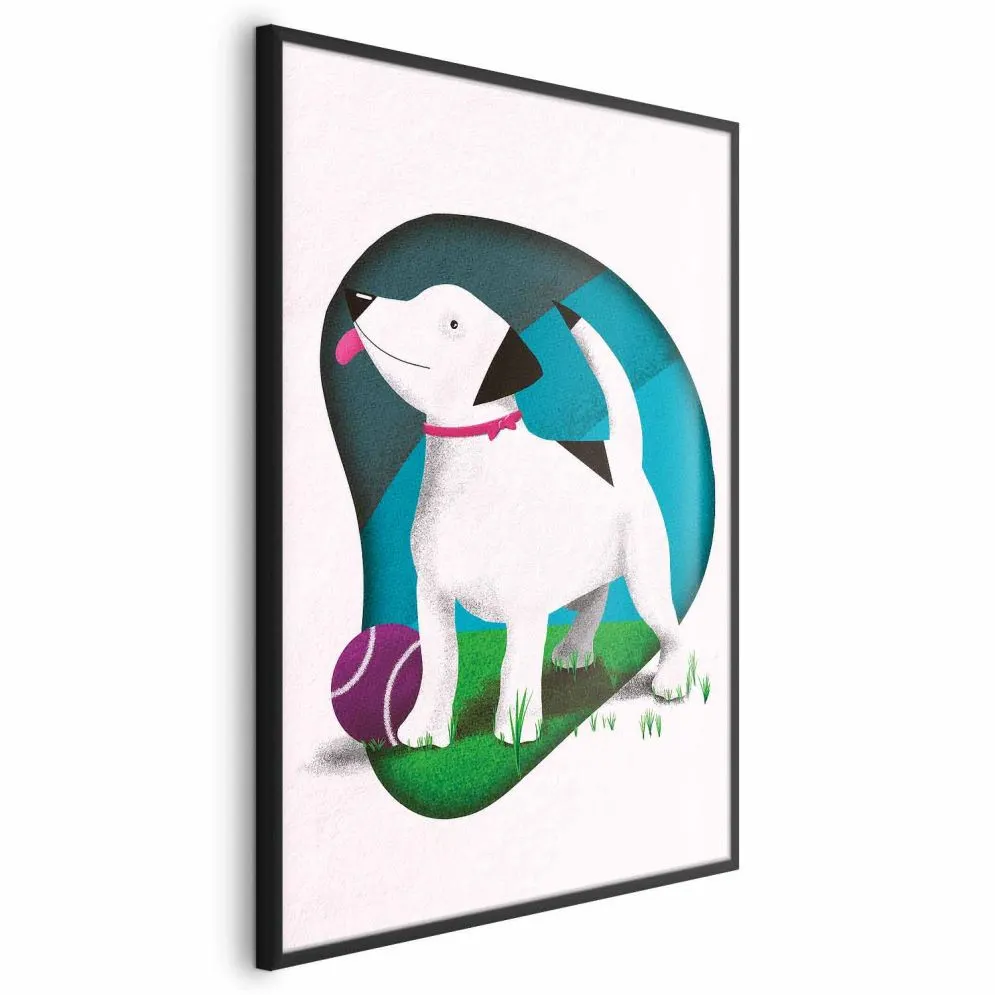 Plakat Pies i piłka 60x90 cm z ramą czarną bez marginesu | MIRAT.