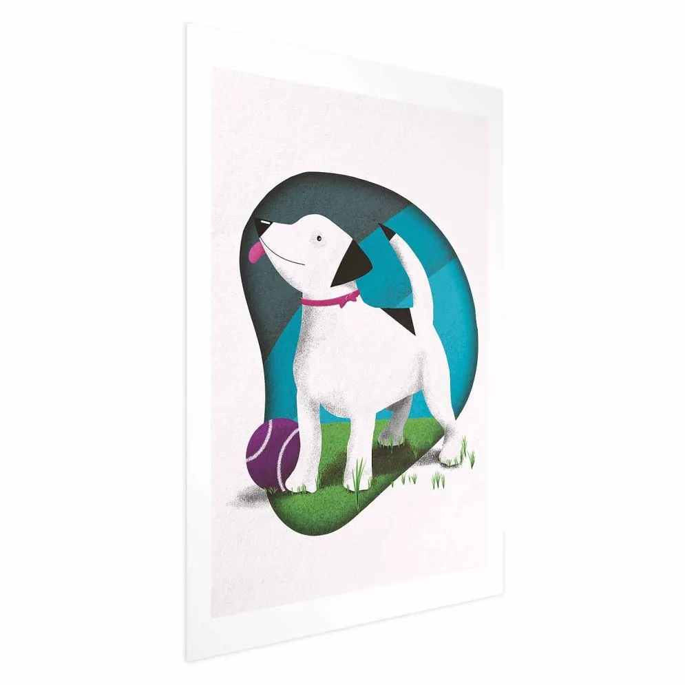 Plakat Pies i piłka 40x60 cm bez ramy z marginesem | MIRAT.