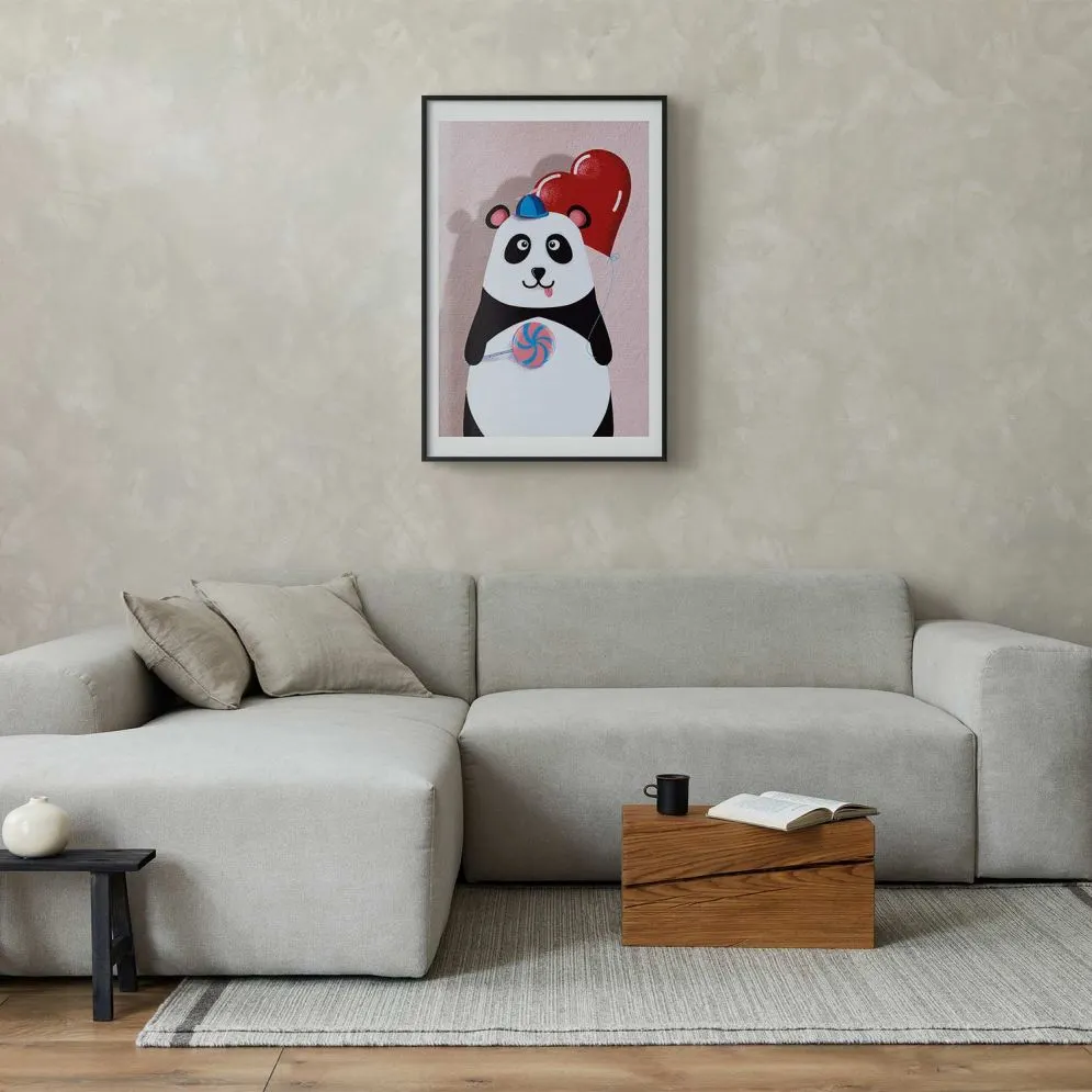 Plakat Panda z balonikiem 40x60 cm z ramą czarną z marginesem | MIRAT.