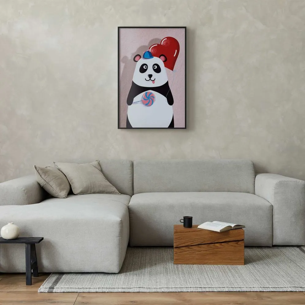 Plakat Panda z balonikiem 40x60 cm z ramą czarną bez marginesu | MIRAT.