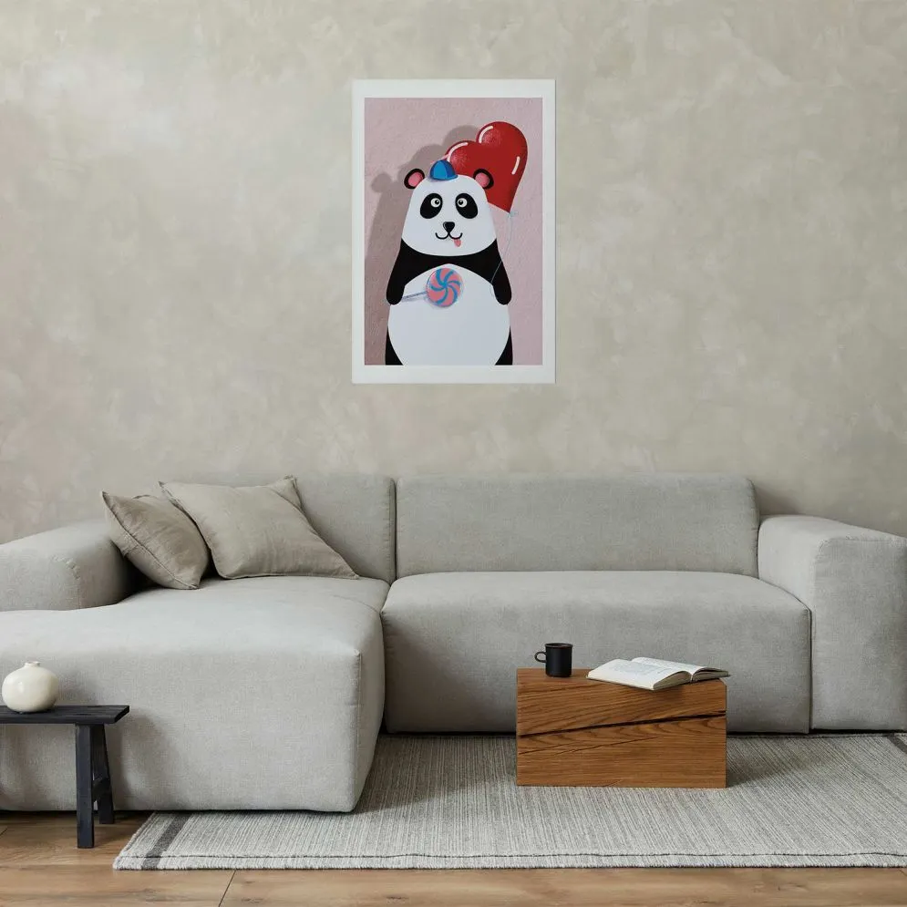 Plakat Panda z balonikiem 21x30 cm bez ramy z marginesem | MIRAT.