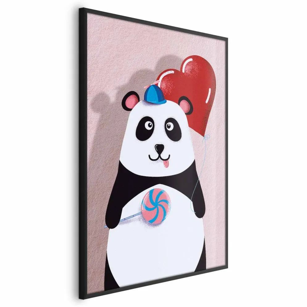 Plakat Panda z balonikiem 40x60 cm z ramą czarną bez marginesu | MIRAT.