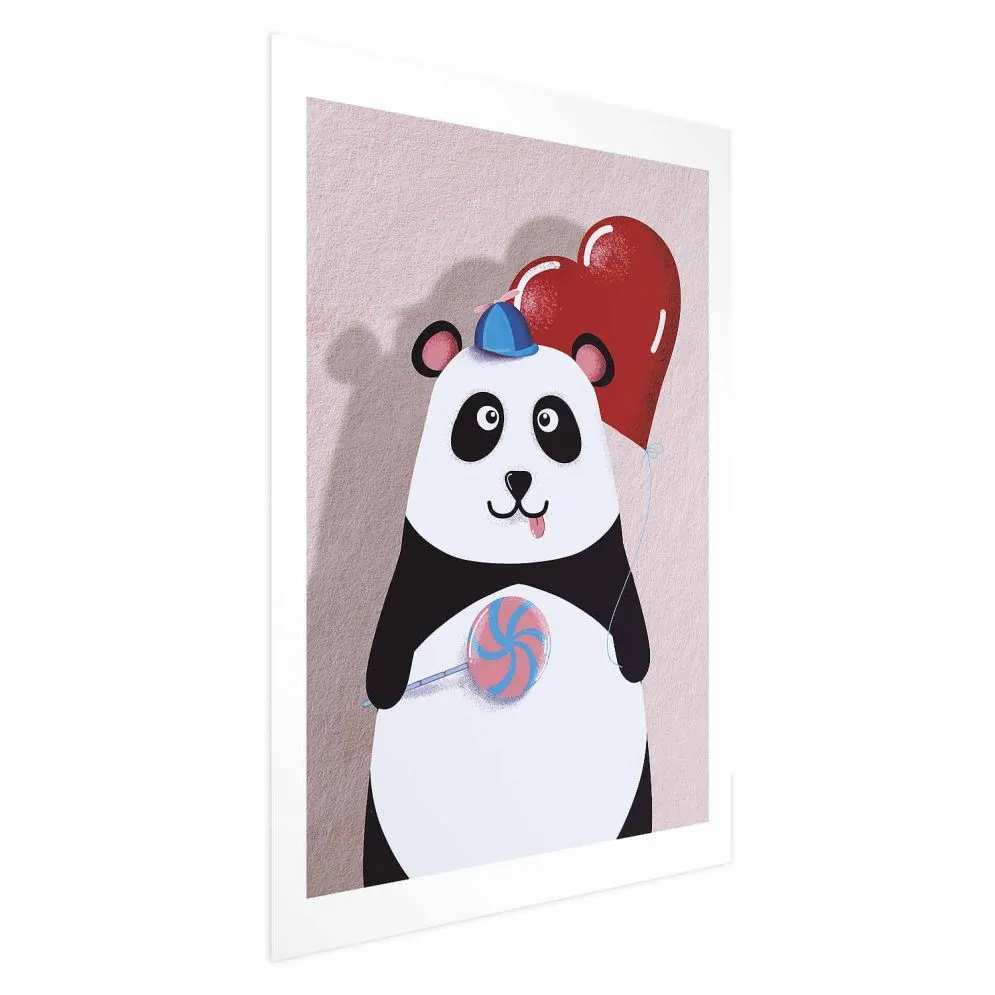 Plakat Panda z balonikiem 21x30 cm bez ramy z marginesem | MIRAT.