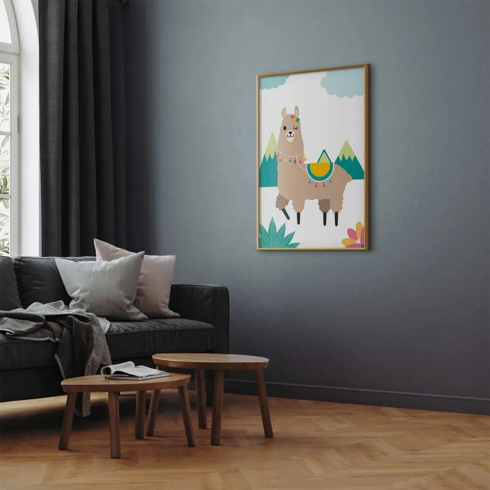Plakat Niezwykła lama 29,7x42 cm z ramą złotą bez marginesu | MIRAT.