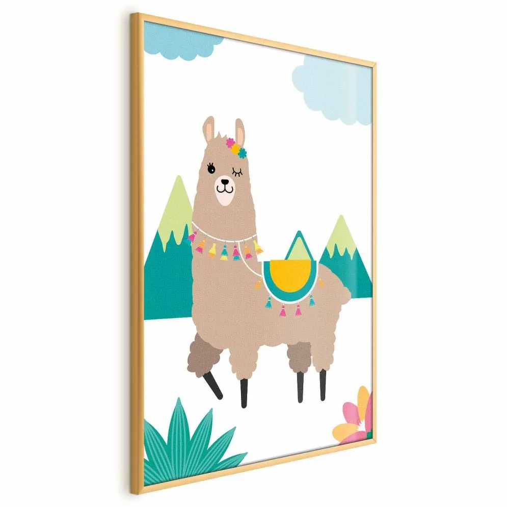 Plakat Niezwykła lama 29,7x42 cm z ramą złotą bez marginesu | MIRAT.