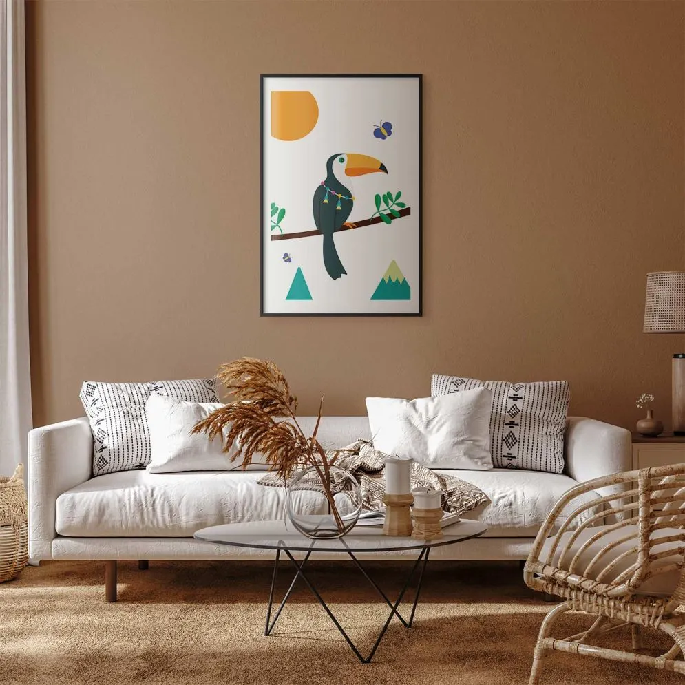 Plakat Tukan i motyle 29,7x42 cm z ramą czarną z marginesem | MIRAT.