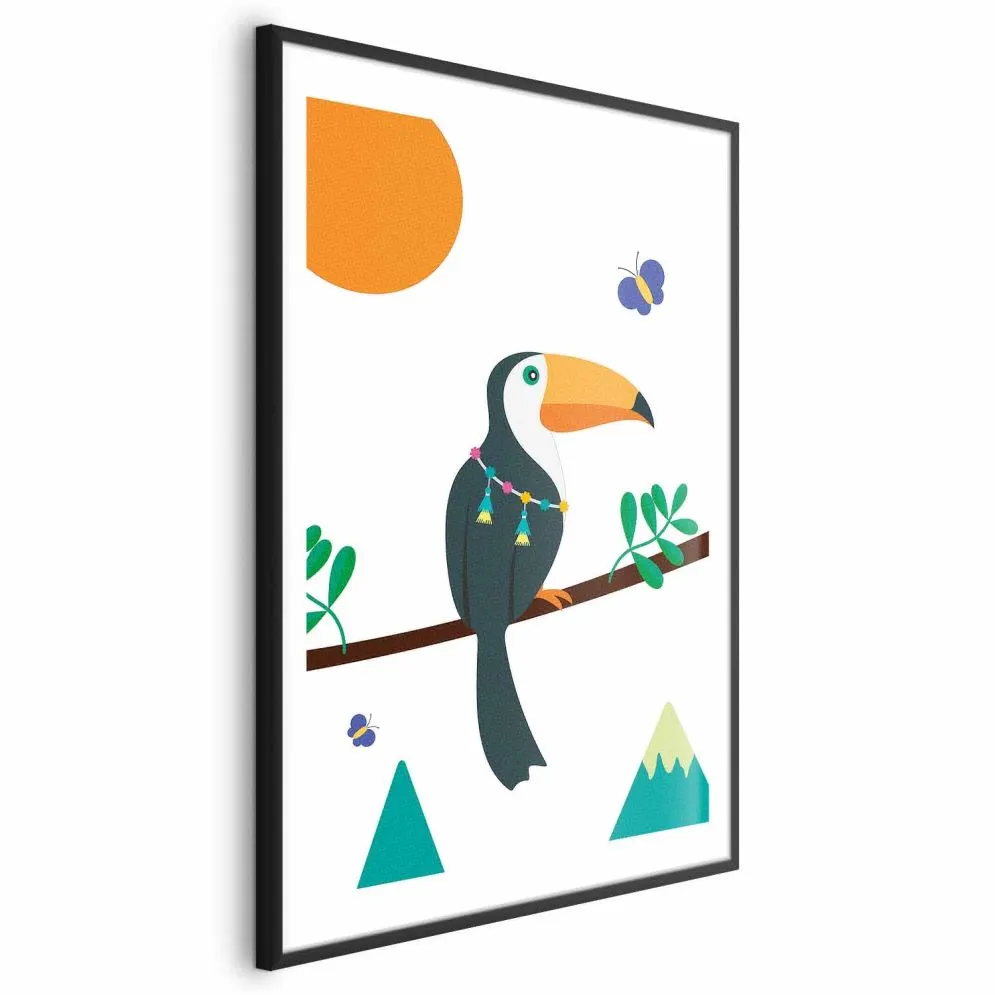 Plakat Tukan i motyle 29,7x42 cm z ramą czarną z marginesem | MIRAT.