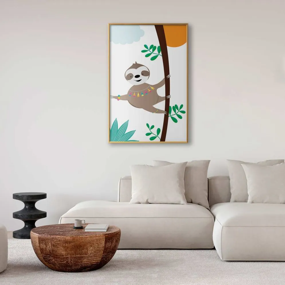 Plakat Wesoły leniwiec 21x30 cm z ramą złotą bez marginesu | MIRAT.