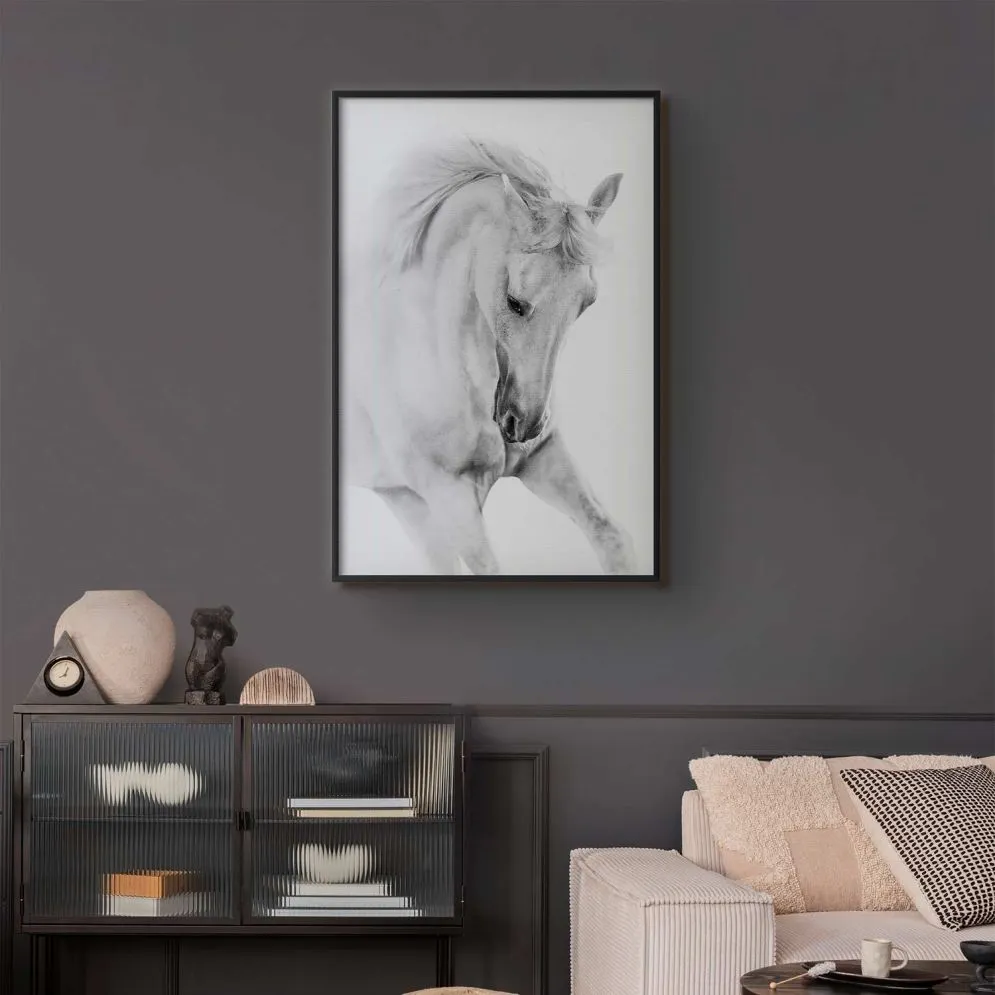 Plakat Biały koń 21x30 cm z ramą czarną bez marginesu | MIRAT.