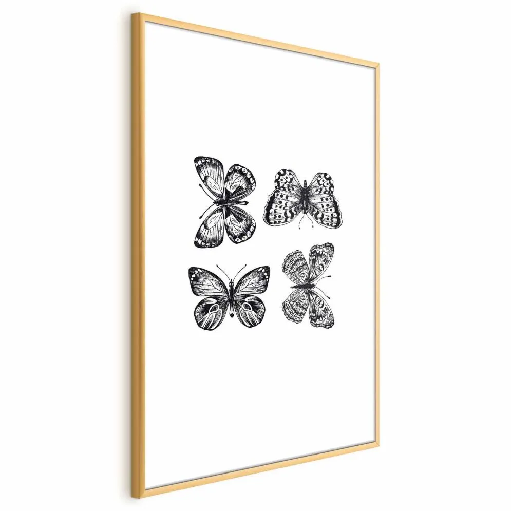 Plakat Cztery motyle 21x30 cm z ramą złotą z marginesem | MIRAT.