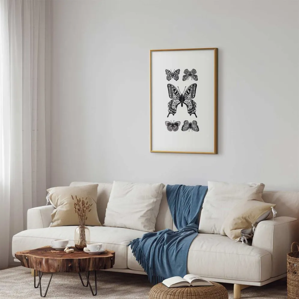 Plakat Pięć motyli 21x30 cm z ramą złotą bez marginesu | MIRAT.