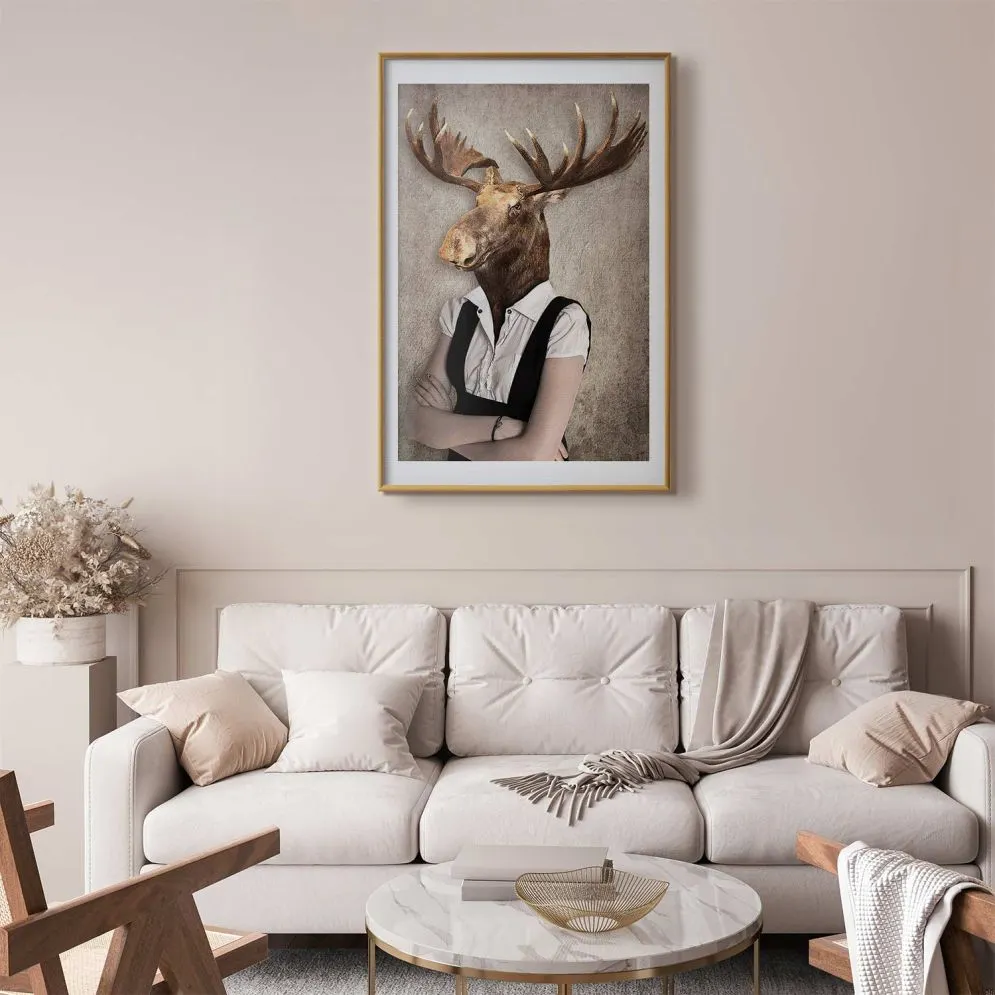 Plakat Łebski łoś 21x30 cm z ramą złotą z marginesem | MIRAT.