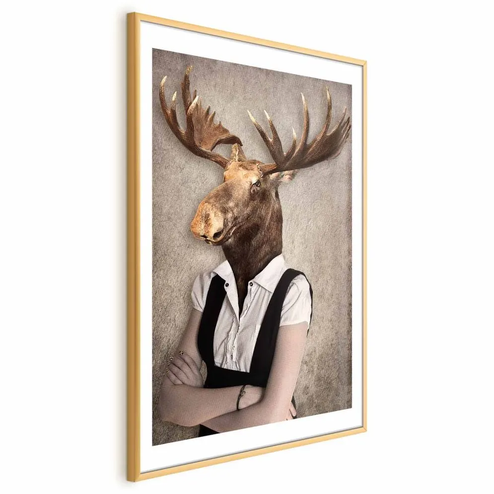 Plakat Łebski łoś 21x30 cm z ramą złotą z marginesem | MIRAT.