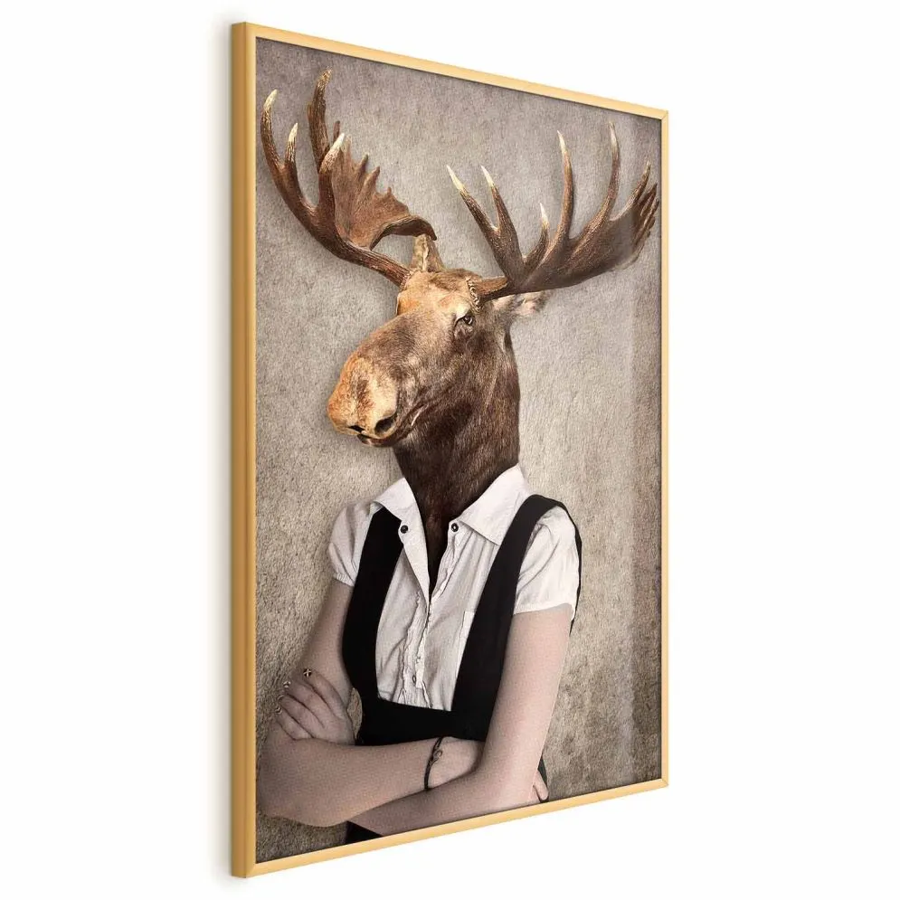 Plakat Łebski łoś 60x90 cm z ramą złotą bez marginesu | MIRAT.