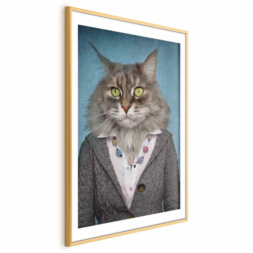 Plakat Pani kot 40x60 cm z ramą złotą z marginesem | MIRAT.