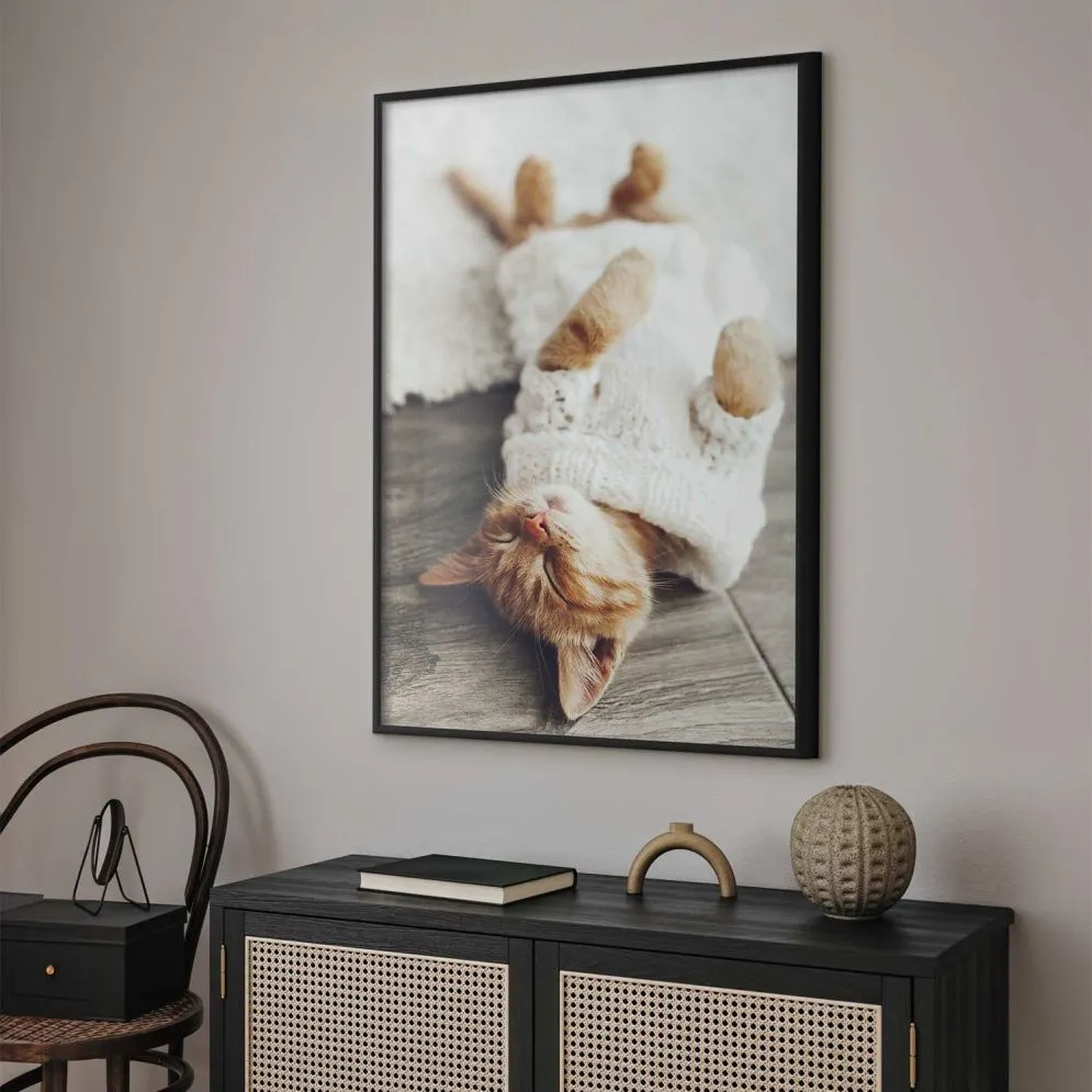 Plakat Leniwy kot 60x90 cm z ramą czarną bez marginesu | MIRAT.