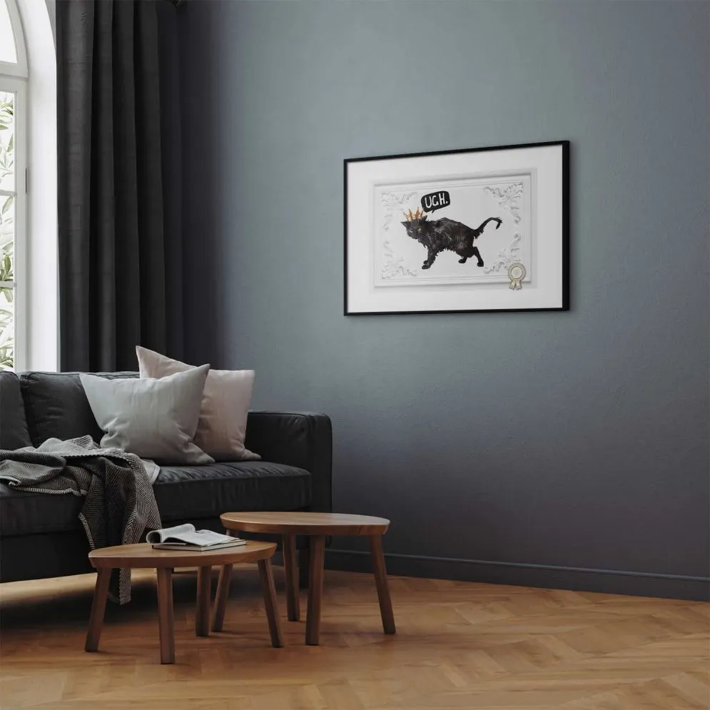 Plakat Kot w koronie 90x60 cm z ramą czarną z marginesem | MIRAT.