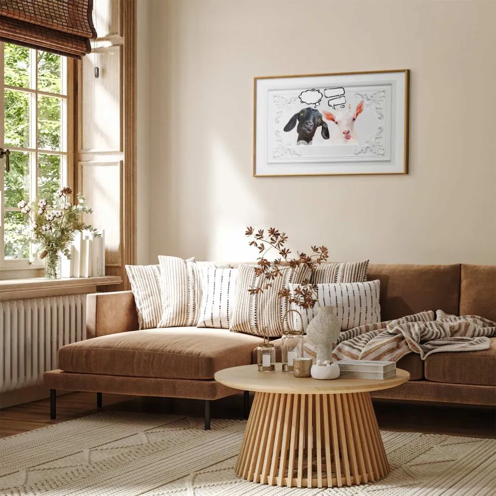 Plakat Śmieszne kozy 60x40 cm z ramą złotą bez marginesu | MIRAT.