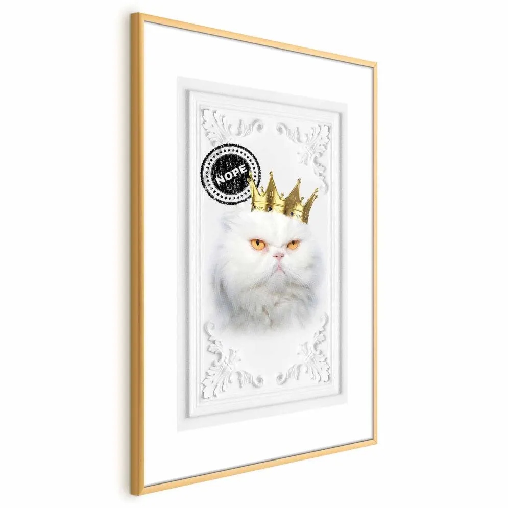 Plakat Król kot 60x90 cm z ramą złotą z marginesem | MIRAT.