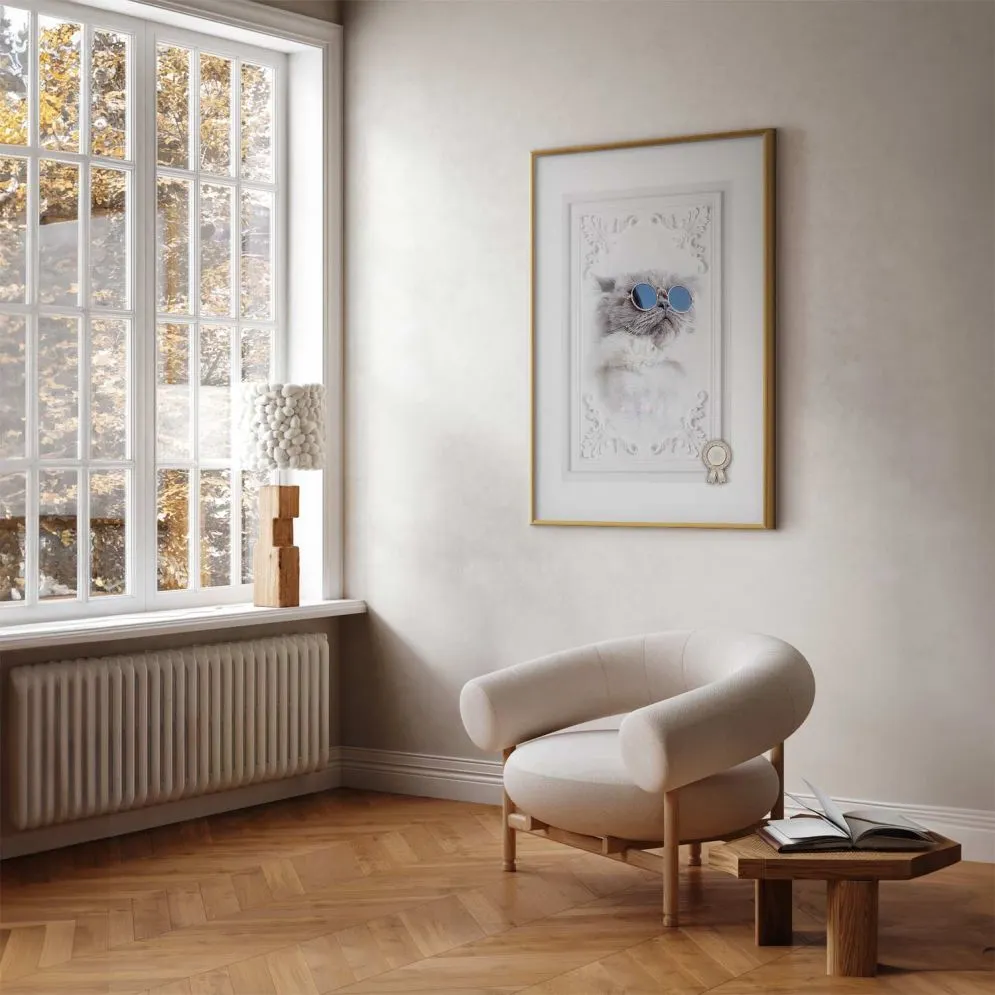 Plakat Kot w okularach 40x60 cm z ramą złotą z marginesem | MIRAT.
