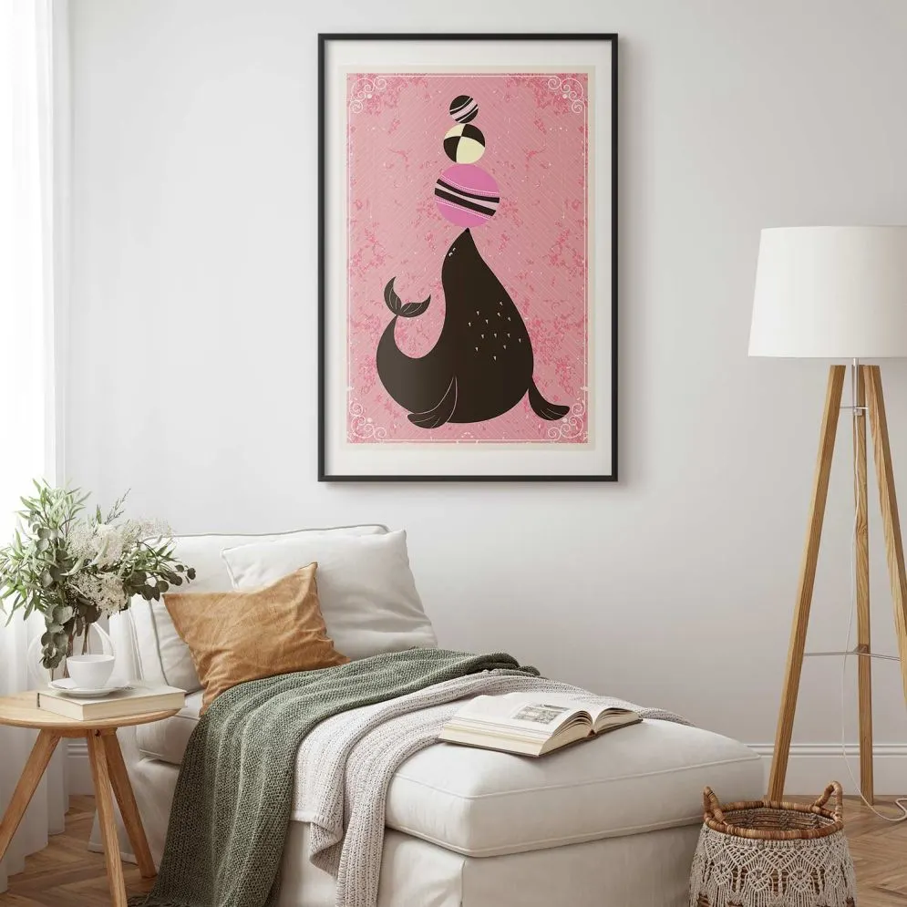 Plakat Foka 21x30 cm z ramą czarną z marginesem | MIRAT.