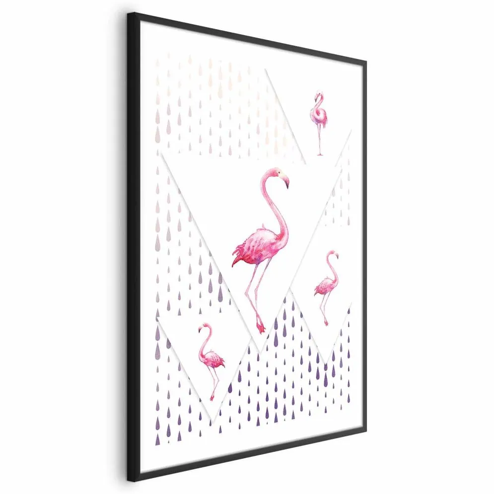 Plakat Rodzina flamingów 29,7x42 cm z ramą czarną z marginesem | MIRAT.
