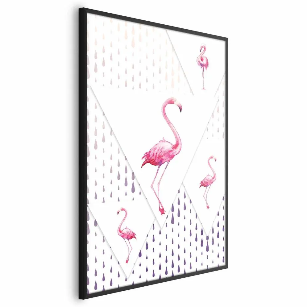 Plakat Rodzina flamingów 21x30 cm z ramą czarną bez marginesu | MIRAT.