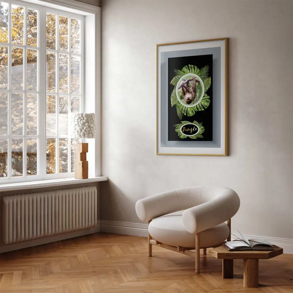 Plakat Leniwiec 21x30 cm z ramą złotą z marginesem | MIRAT.